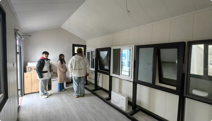Customer inside modular showroom